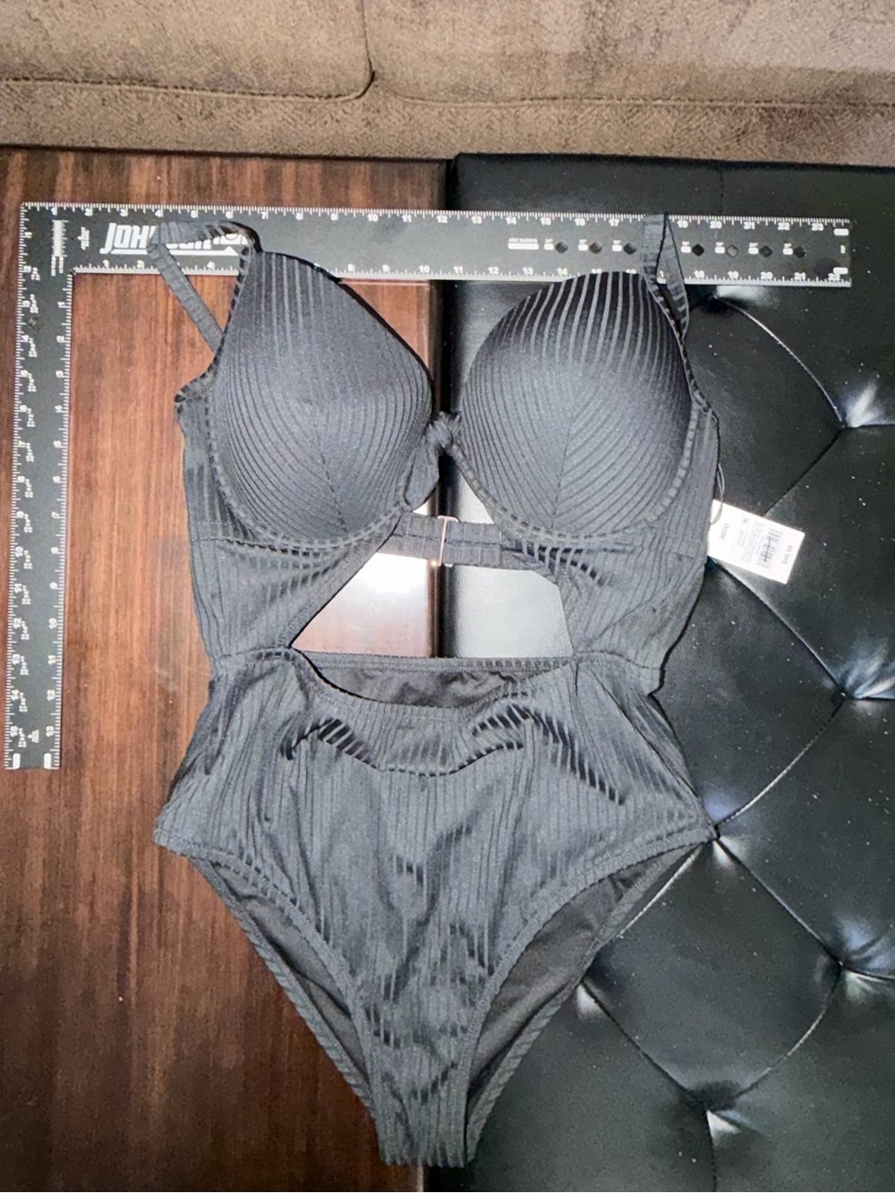 Black Ribbed One-Piece Swimsuit 38DD
